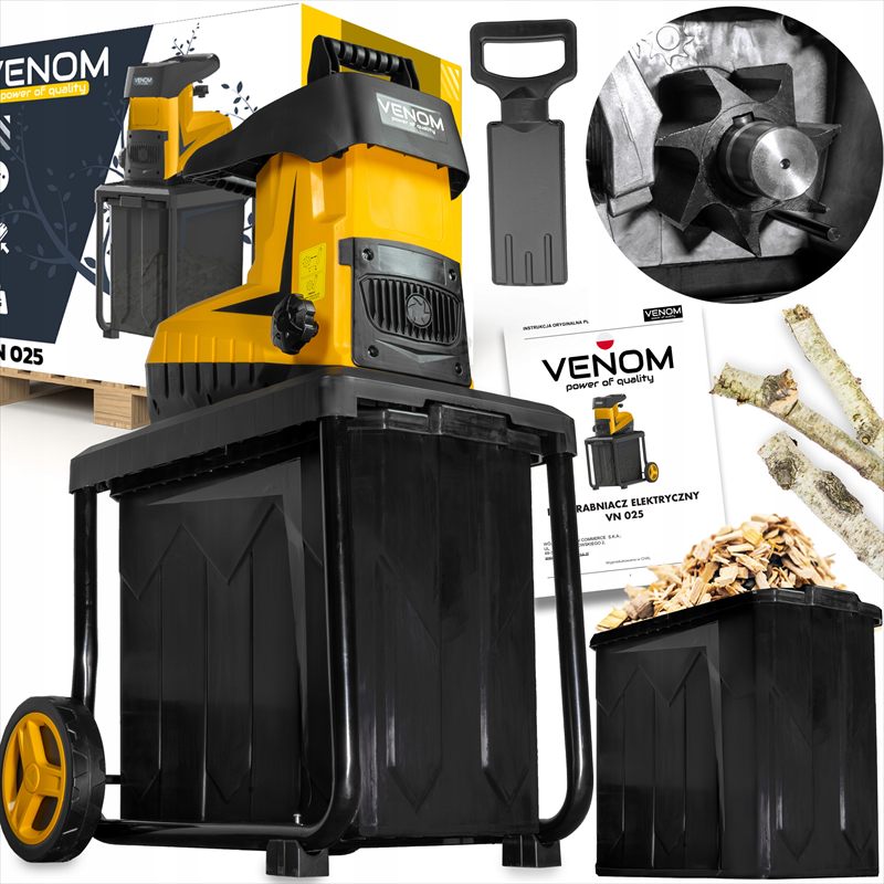 Elektrický štiepkovač 45mm silný motor 60L nádrž